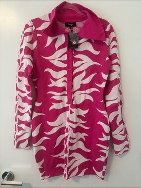 HANIFA Pink and White Patterned Midi Dress